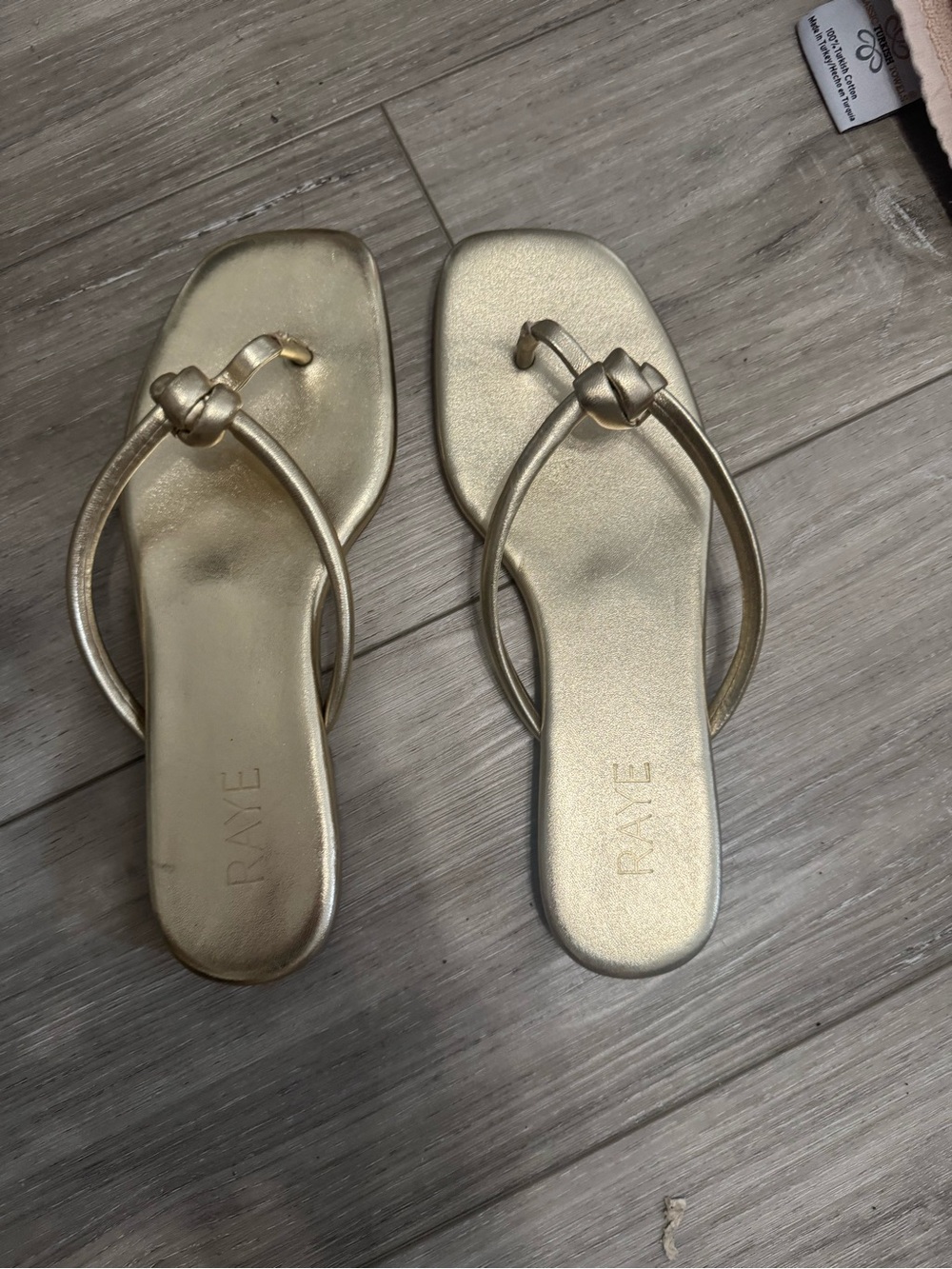 RAYE Metallic Gold Knotted Toe-Ring Sandals
